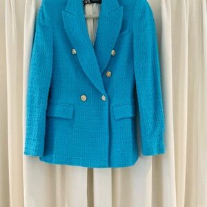 Elegant Blue Double-Breasted Women's Jacket